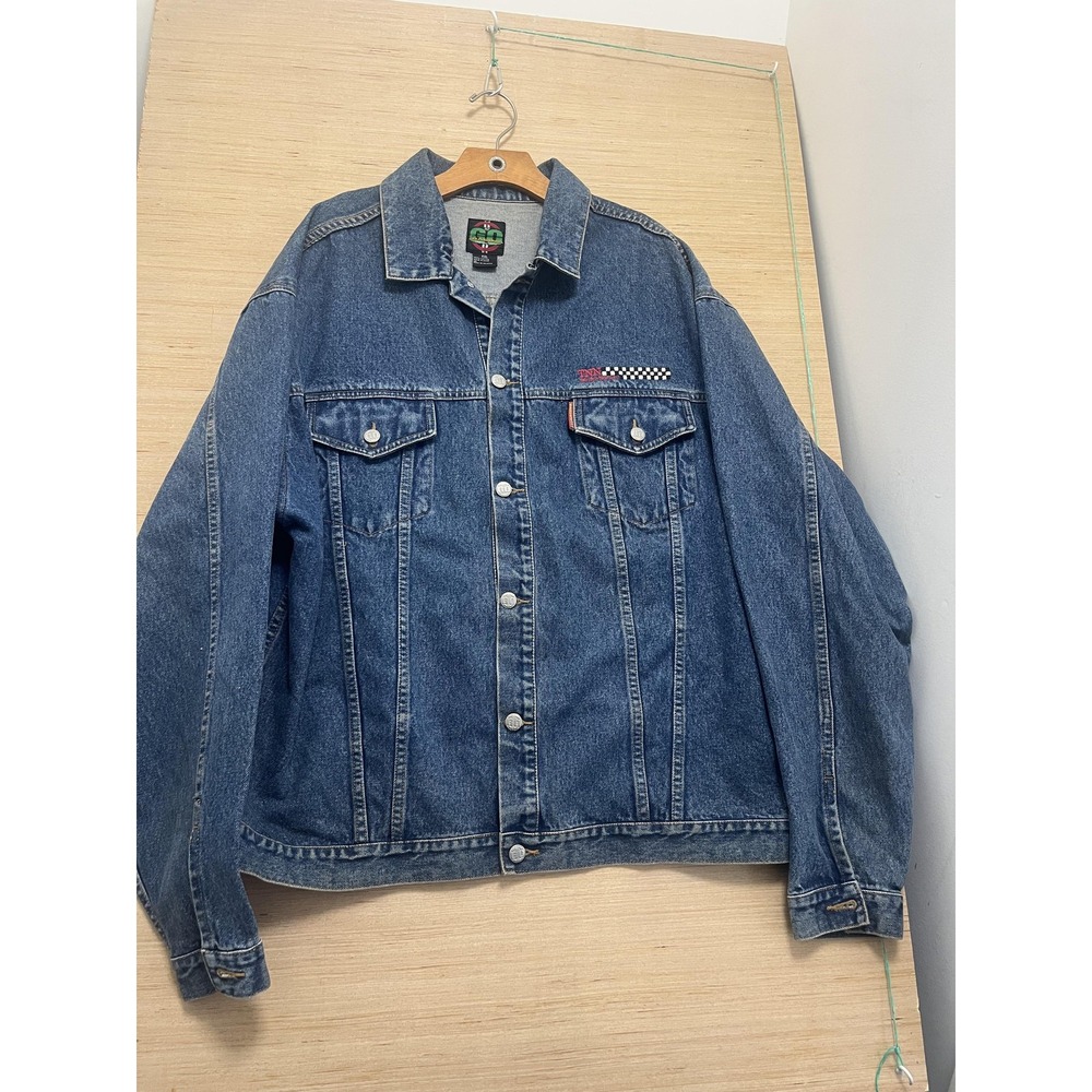 Vintage TNN Motorsports Jacket Mens 2XL Denim Racing Checkered NASCAR 90s